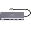 CANYON DS-11, 9 in 1 USB C hub, with 1*HDMI: 4K*30Hz,1*Gigabit Ethernet,, 1*Type-C PD charging port, Max 100W PD input. 2*USB3.0,transfer speed up to 5Gbps. 1*USB 2.0, 1*SD, 1*3.5mm audio jack, cable 18cm, Aluminum alloy housing115*46*15 mm, 88.5g, Dark gre