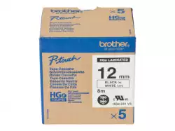 BROTHER HGE231V5 5x tape cassette 12mmx8m white black laminate for P-touch P500PC 9700PC 9800PCN RL700S 5 Pack