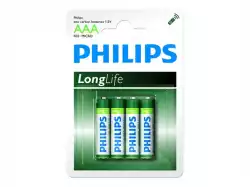 PHILIPS R03L4B/10 Batteries PHILIPS Zinc-Chloride R03 AAA Longlife 4 Pcs. Blister