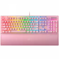 BlackWidow V3 (Green Switch) - US Layout - Quartz (pink),  Tactile and Clicky, Full size, Razer Chroma™ backlighting with 16.8 million customizable color options, Wrist rest, 80 million keystroke lifespan,Multi-function digital roller, Aluminum