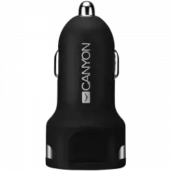 CANYON Universal  2xUSB car adapter, Input 12V-24V, Output 5V-2.4A, with Smart IC, black rubber coating with silver electroplated ring