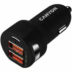 CANYON Universal  2xUSB car adapter, Input 12V-24V, Output 5V-2.4A, with Smart IC, black rubber coating with silver electroplated ring