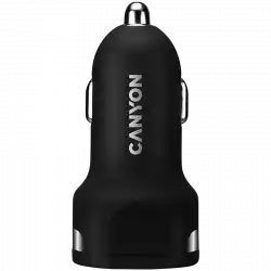 CANYON Universal  2xUSB car adapter, Input 12V-24V, Output 5V-2.4A, with Smart IC, black rubber coating with silver electroplated ring