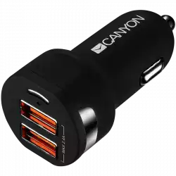 CANYON Universal  2xUSB car adapter, Input 12V-24V, Output 5V-2.4A, with Smart IC, black rubber coating with silver electroplated ring