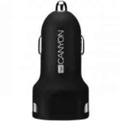 CANYON Universal  2xUSB car adapter, Input 12V-24V, Output 5V-2.4A, with Smart IC, black rubber coating with silver electroplated ring