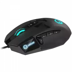 LORGAR Stricter 579, gaming mouse, 9 programmable buttons, Pixart PMW3336 sensor, DPI up to 12 000, 50 million clicks buttons lifespan, 2 switches, built-in display, 1.8m USB soft silicone cable, Matt UV coating with glossy parts and RGB lights with 4 LED flowing modes, size: 131*72*41mm, 0.127kg, black