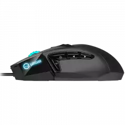 LORGAR Stricter 579, gaming mouse, 9 programmable buttons, Pixart PMW3336 sensor, DPI up to 12 000, 50 million clicks buttons lifespan, 2 switches, built-in display, 1.8m USB soft silicone cable, Matt UV coating with glossy parts and RGB lights with 4 LED flowing modes, size: 131*72*41mm, 0.127kg, black