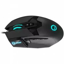 LORGAR Stricter 579, gaming mouse, 9 programmable buttons, Pixart PMW3336 sensor, DPI up to 12 000, 50 million clicks buttons lifespan, 2 switches, built-in display, 1.8m USB soft silicone cable, Matt UV coating with glossy parts and RGB lights with 4 LED flowing modes, size: 131*72*41mm, 0.127kg, black