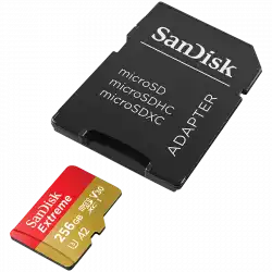 SanDisk Extreme microSDXC 256GB + SD Adapter + 1 year RescuePRO Deluxe up to 190MB/s & 130MB/s Read/Write speeds A2 C10 V30 UHS-I U3, EAN: 619659188504