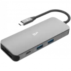 Silicon Power SR30 8-in-1 Docking Station USB C Hub with 4K@60Hz HDMI DisplayPort, 100W Power Delivery, 1 USB-C 3.2 Gen 1 port and 2 USB-A 3.2 Gen 1 ports, 1 Ethernet port, 2 SD/microSD card slots for iPhone 15/ MacBook Pro/ iPad Pro/ Steam Deck/ Rog