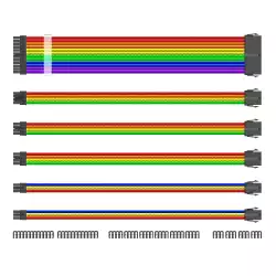 1stPlayer комплект удължителни кабели Custom Modding Cable Kit Rainbow - ATX24P, EPS, PCI-e - RB-001