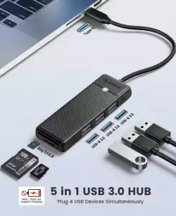 Orico хъб USB3.1 HUB Type-C - 3 x USB3.0, SD, TF - PAPW3AT-C3-015-BK