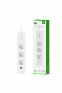 Woox умен разклонител Plug - R6132 - WiFi Smart Multi Plug EU Schucko + energy monitor, 3 sockets, 2 x USB Type A, 2 x Type-C