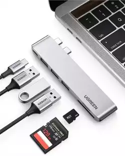 Ugreen хъб HUB for Apple Macbook Pro/Air USB3.1 Type-C x 2 - USB3.0 x 2, SD/TF, Power Distribution CM251 - 60560