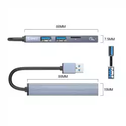 Orico хъб USB3.0/2.0 HUB 3 port + card reader, Aluminum - AH-A12F-GY