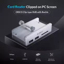 Orico хъб USB 3.0 HUB Clip Type 2 port, SD card reader - aux Micro-USB power input, Aluminum - MH2AC-U3-SV