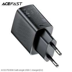 Acefast Универсално зарядно за стена Charger Wall GaN PD30W - A102 - USB-C x 1, Black