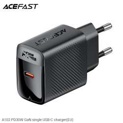 Acefast Универсално зарядно за стена Charger Wall GaN PD30W - A102 - USB-C x 1, Black