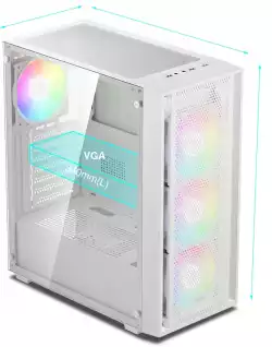 Gamdias кутия Case ATX - AURA GC2 Elite White - Mesh, RGB, Tempered Glass