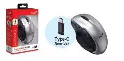 Genius безжина безшумна мишка Mouse Wireless Silent - Ergo 8200S Silver - Silent, 2.4GHz, USB-C receiver