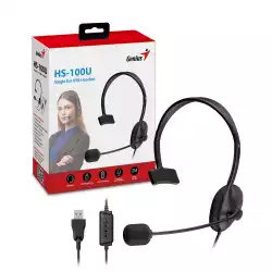 Genius слушалки с микрофон Single Ear Headset - HS-100U, Mic, USB, Black