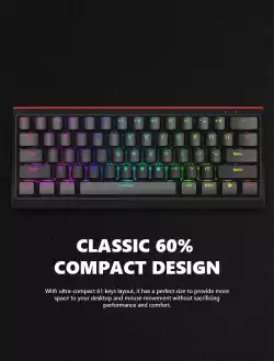 Marvo геймърска клавиатура Gaming Mechanical keyboard 61 keys TKL - KG962G - RED switches, RGB