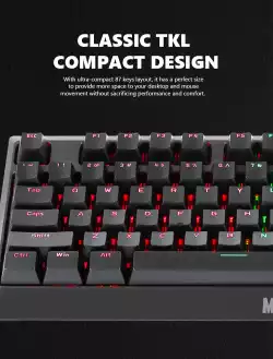 Marvo механична геймърска клавиатура Gaming Mechanical keyboard KG953G - Blue switches, 87 keys TKL, RGB