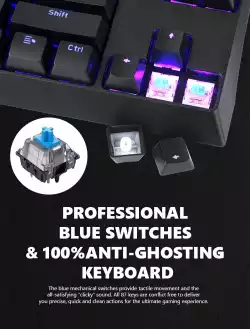 Marvo механична геймърска клавиатура Gaming Mechanical keyboard KG953G - Blue switches, 87 keys TKL, RGB