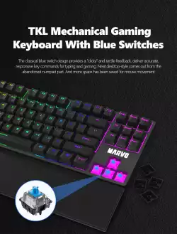 Marvo механична клавиатура Gaming Mechanical Keyboard KG947 - Blue switches, TKL, Wristpad