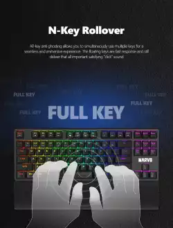 Marvo механична клавиатура Gaming Mechanical Keyboard KG947 - Blue switches, TKL, Wristpad