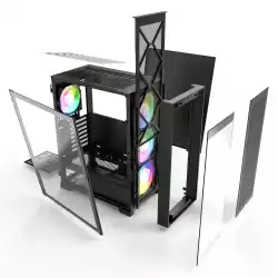 Montech кутия AIR 1000 PREMIUM, Mid-tower Case, TG, 2 Front Panels, 4x120mm ARGB Fans, Black