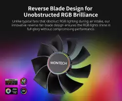 Montech вентилатор RX140 PWM, REVERSE Fan, 140mm, ARGB, Black