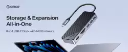 Orico докинг станция Portable Docking station M.2 SATA/NVMe - HDMI, USB3.2-A x 2, USB-C (10Gbps) x 1,USB-C (PD100W), SD/TF - OM28P-G2-BK