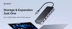 Orico докинг станция Portable Docking station M.2 SATA/NVMe - HDMI, USB3.2-A x 1, USB-C (10Gbps) x 1,USB-C (PD100W), USB2.0-A x 2, LAN - OM28PR-G2-BK
