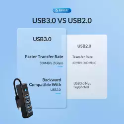 Orico хъб HUB USB3.1 3 port - 2 x USB3.0, 1 x Type C, Black - PWC2U-C3-015-BK