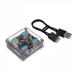 Orico хъб USB3.0 HUB 4 port transparent, 1m cable - MH4U-U3-10-CR