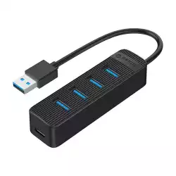 Orico хъб USB3.0 HUB 4 port - Type C input, 0.15m cable, aux Type-C power input - TWU3-4A-BK