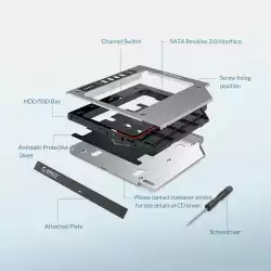 Orico тънко кади за лаптоп Laptop Caddy 9.0-9.5mm SATA3 with LED/switch - M95SS-SV