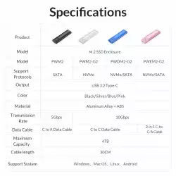 Orico външна кутия за диск Storage - Case - M.2 NVMe M/B key 10 Gbps Black - PWM2-G2