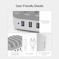 Orico зарядна станция за мобилни устройства Charger Station 220V - 5 x USB 40W White - DUK-5P-EU-WH