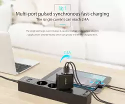 Orico зарядно за стена Smart Charger 220V - 15W 3 port black - WHC-3U