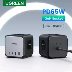 Ugreen разклонител Power Strip DigiNest Cube 65W - 3 x Schuko, 2xUSB-A, 2xUSB-C, GaN, 3680W CD268, 1.8m - 60113