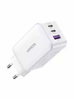 Ugreen универсално зарядно за стена Charger Wall 65W GaN CD244, 1 x USB-A, 2 x Type-C, White - 15334