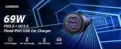 Ugreen зарядно за кола Fast Charger Car - 2 x Type-C, 1 x USB-A QC3.0, Power Distribution 69W CD239 - 20467