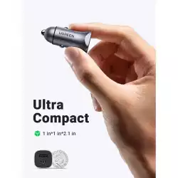 Ugreen зарядно за кола Fast Charger Car - Type-C + USB QC3.0, Power Distribution 30W CD130 - 40858