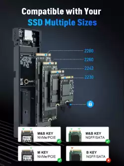 VCom външна кутия за диск Storage Case - M.2 NVMe/SATA/NGFF M/B key - 10Gbps USB3.1 Type-C/A - CU850SN