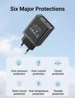 Vention бързо зарядно Fast Charger Wall - QC4.0, PD3.0 Type-C, 20W Black - FADB0