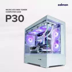 Zalman кутия Case mATX - P30 White - aRGB, Tempered Glass