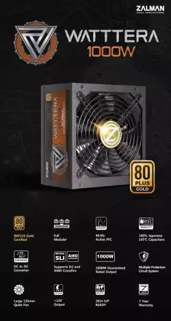 Zalman захранване PSU 1000W WATTTERA - Gold Full Modular - ZM1000-EBT-II