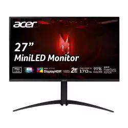 Монитор Acer Nitro XV275UP3biiprx, 27" VA, Anti-Glare, QHD Mini Led 2560x1440, 99% AdobeRGB, ZeroFrame, FreeSync Premium, up to 170Hz, 1ms, 100M:1, 600 up to 1000 cd/m2, 1xDP, 2xHDMI, Audio out, VESA, Tilt, Swivel, Hgt Adj, Pivot, Acer Display Widget, Black